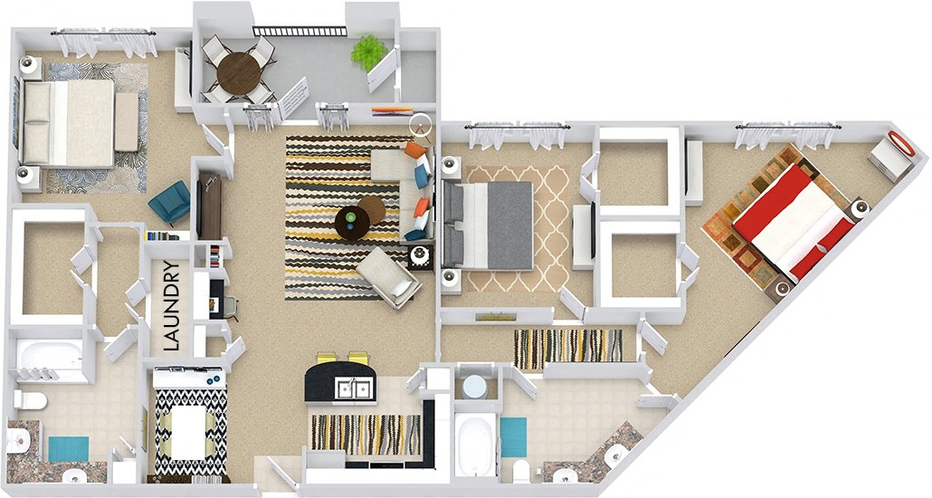 Floor plan for 3 beds, 2 baths, 1532 sqft